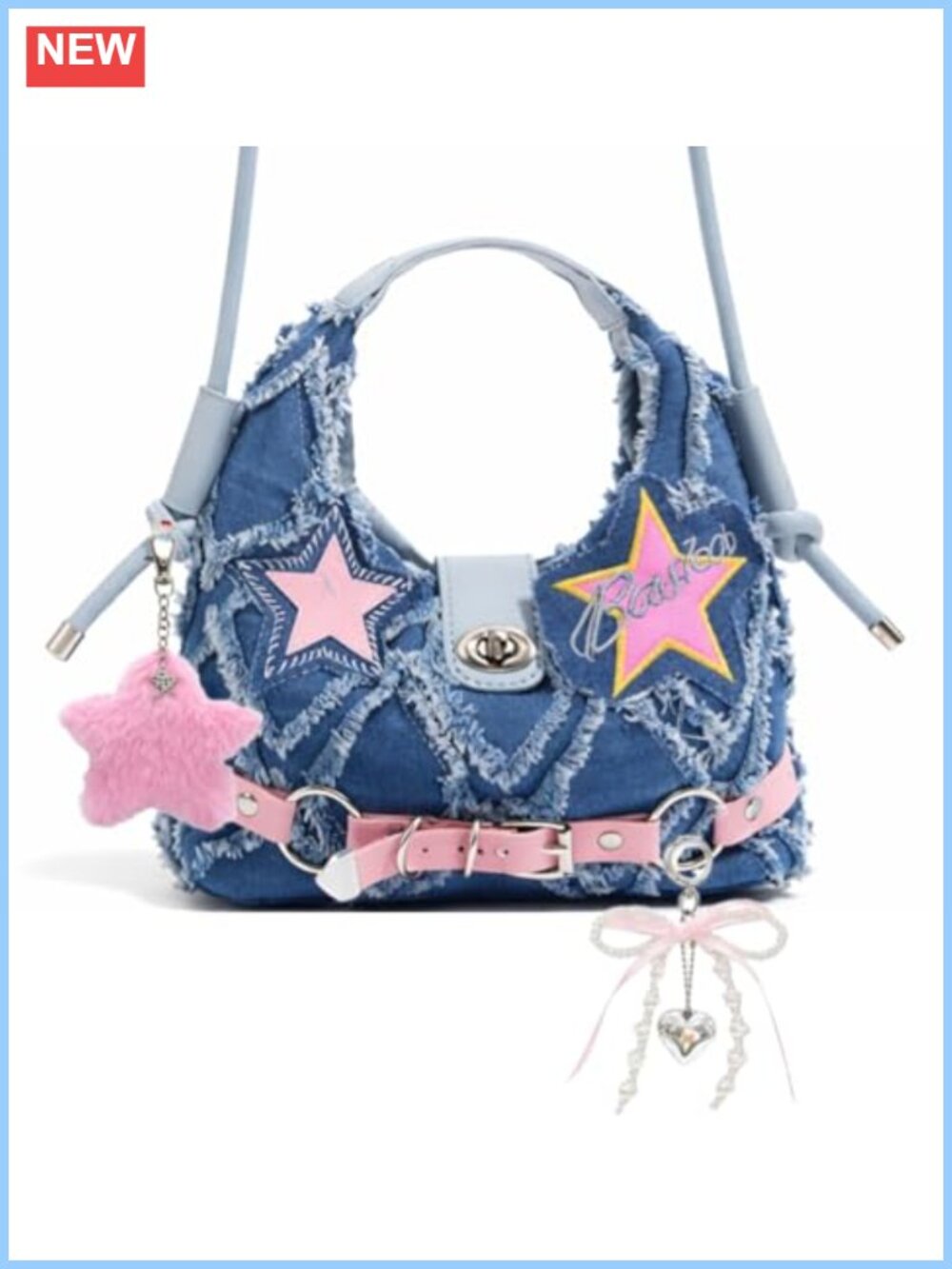 Y2K Star Denim Purse Cute Shoulder Bag Teen Girls Vintage Jean Bag